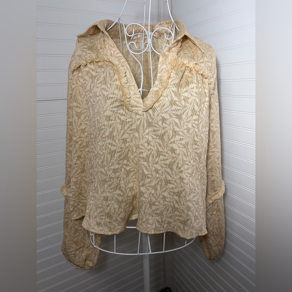 Solitaire Tops - Solitaire Beige Textured Women's Blouse